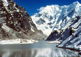 Tsho Rolpa, glacier dammed lake at the head of Rolwaling valley