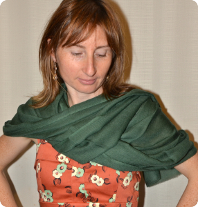 Sunrise Pashmina 100% cashmere shawl,  Dark Green (#Pm-017),  diamond weave,  ragged fringe