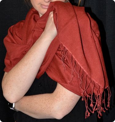 Medium size 70% pashmina/30%   silk , with tassels, in Marsala 