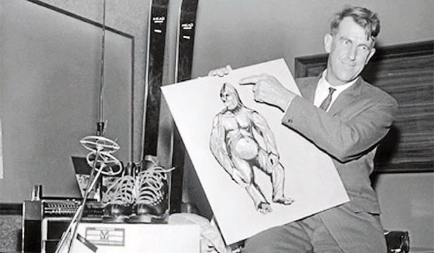 Sir Edmund Hillary with sketch of the elusive yeti