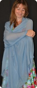 Sunrise Pashmina 100% cashmere shawl,   Dusk Blue (#pm-48L) , diamond weave,  ragged fringe