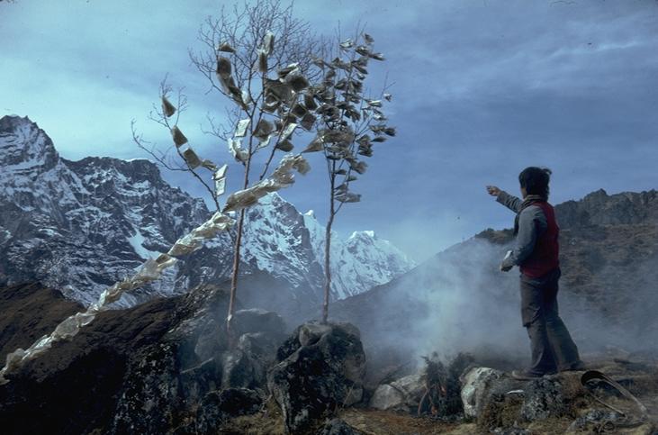 Puja on the lower slopes of Khumbila, the sacred mountain above Khumjung