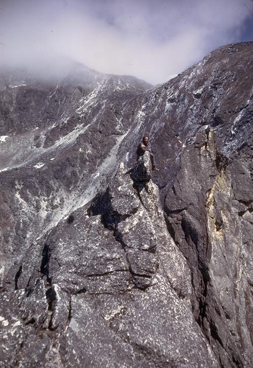 Seth perched on ridge above Pheriche; photo by Peter Hackett, Himalayan Rescue Association doctor, subsequent Everest summiteer